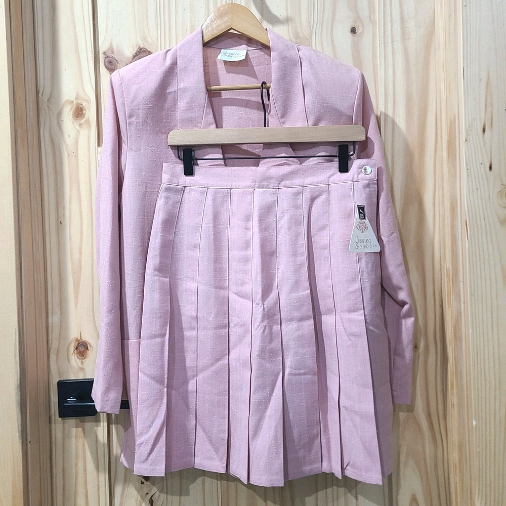 Jessica Scott Vtg Dead Stock Blazer Pleated Skirt Textured 90s Academia Y2K MED